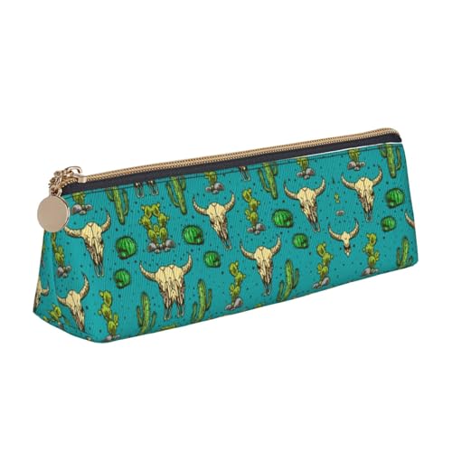 MIEKGPS Federmäppchen aus Leder mit niedlichem Kaktus- und Totenkopf-Motiv, personalisierbar, Make-up-/Kosmetiktasche, Schreibwaren-Tasche von MIEKGPS
