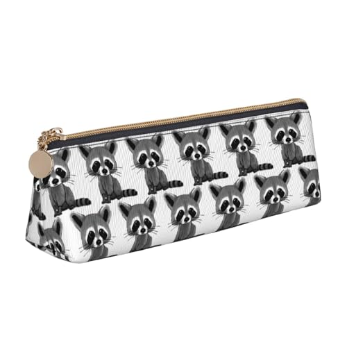 MIEKGPS Federmäppchen aus Leder mit niedlichem Waschbär-Motiv, personalisierbar, Make-up-/Kosmetiktasche, Schreibwaren-Tasche von MIEKGPS