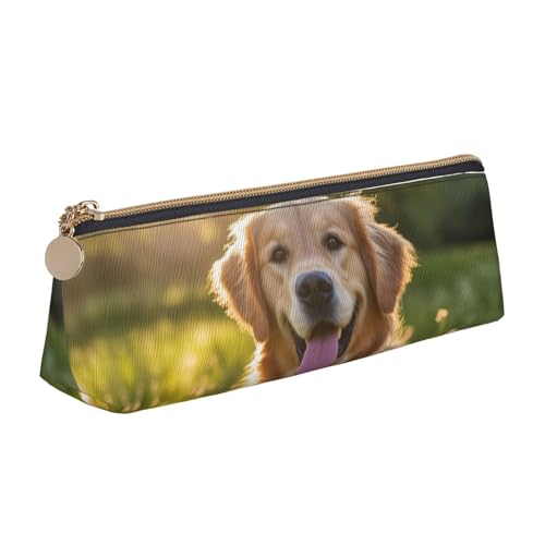 MIEKGPS Federmäppchen aus Leder mit schönem Retriever-Aufdruck, personalisierbar, Make-up-/Kosmetiktasche, Schreibwaren-Tasche von MIEKGPS
