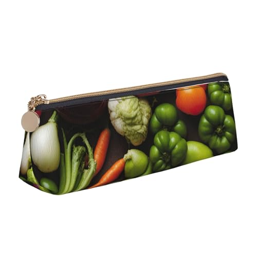MIEKGPS Federmäppchen aus Leder mit verschiedenen Gemüseschriftzügen, personalisierbar, für Make-up, Kosmetik, Schreibwaren von MIEKGPS
