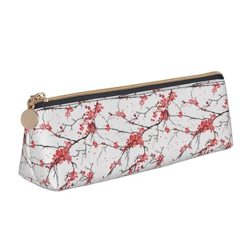 MIEKGPS Federmäppchen aus Leder mit zartem Kirschblüten-Druck, personalisierbar, Make-up-/Kosmetiktasche, Schreibwaren-Tasche von MIEKGPS