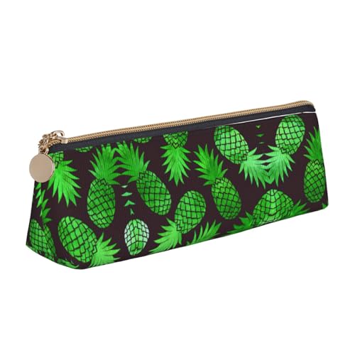 MIEKGPS Federmäppchen mit Ananas-Kunstdruck, personalisierbar, Leder, Make-up-/Kosmetiktasche, Schreibwaren-Tasche von MIEKGPS