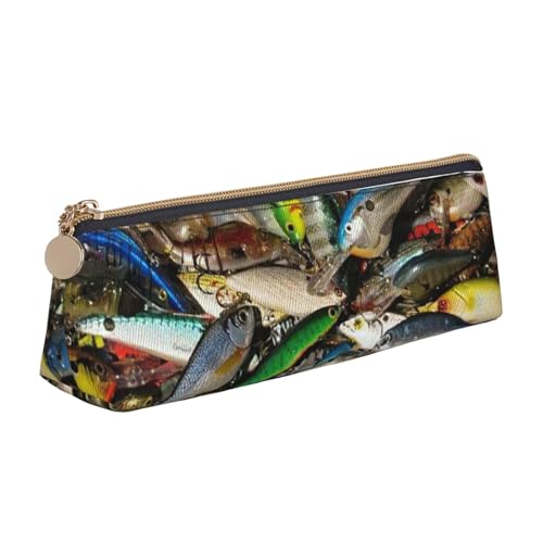 MIEKGPS Federmäppchen mit Fischköderaufdruck, personalisierbar, aus Leder, Make-up-/Kosmetiktasche, Schreibwaren-Tasche von MIEKGPS