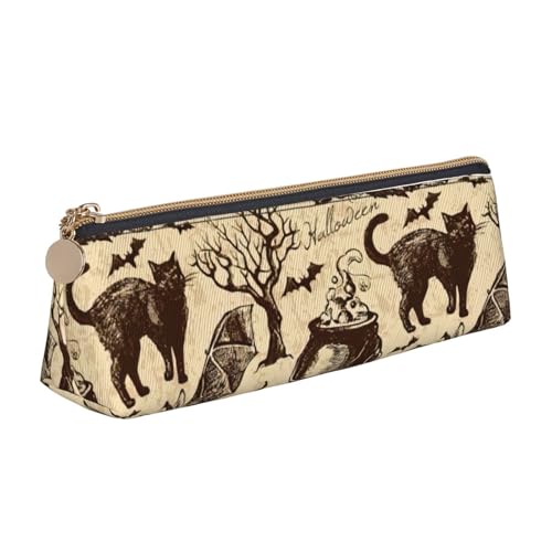 MIEKGPS Federmäppchen mit Hexenhut-Aufdruck, personalisierbar, aus Leder, Make-up-/Kosmetiktasche, Schreibwaren-Tasche von MIEKGPS