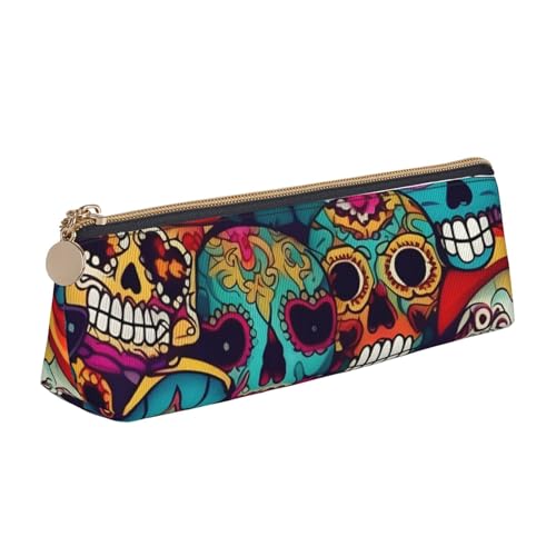 MIEKGPS Federmäppchen mit Totenkopf-Motiv, personalisierbar, Leder, Make-up-/Kosmetiktasche, Schreibwaren-Tasche von MIEKGPS