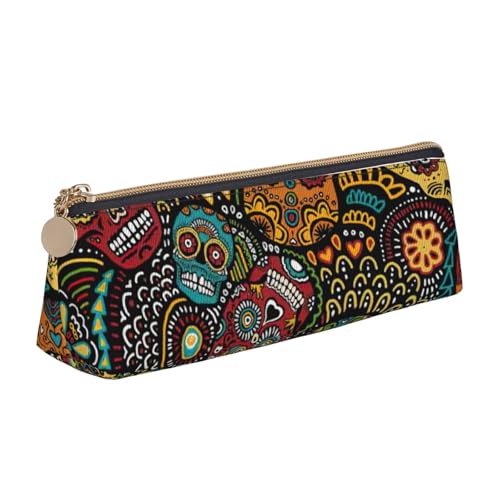 MIEKGPS Federmäppchen mit Totenkopf-Motiv, personalisierbar, Leder, Make-up-/Kosmetiktasche, Schreibwaren-Tasche von MIEKGPS