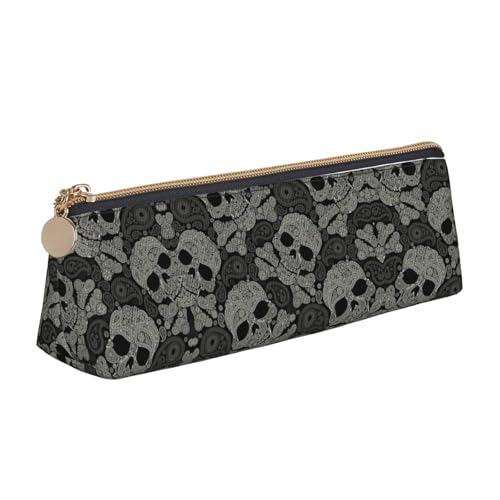 MIEKGPS Federmäppchen mit Totenkopf-Motiv, personalisierbar, aus Leder, Make-up-/Kosmetiktasche, Schreibwaren-Tasche von MIEKGPS