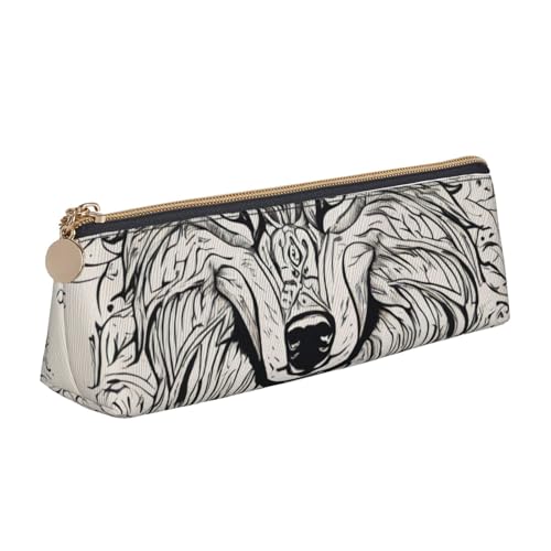 MIEKGPS Federmäppchen mit Wolfsmotiven, personalisierbar, Leder, Make-up-/Kosmetiktasche, Schreibwaren-Tasche von MIEKGPS