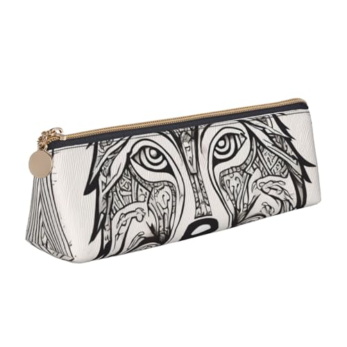 MIEKGPS Federmäppchen mit Wolfsmotiven, personalisierbar, Leder, Make-up-/Kosmetiktasche, Schreibwaren-Tasche von MIEKGPS