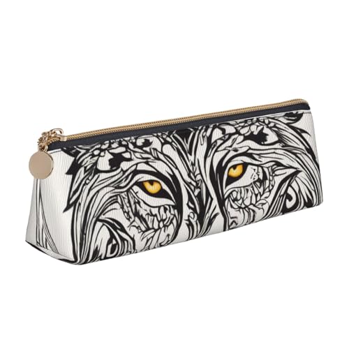 MIEKGPS Federmäppchen mit Wolfsmotiven Draw03, personalisierbar, Leder, Make-up-/Kosmetiktasche, Schreibwaren-Tasche von MIEKGPS