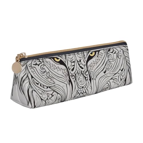 MIEKGPS Federmäppchen mit Wolfsmotiven Draw04, personalisierbar, Leder, Make-up-/Kosmetiktasche, Schreibwaren-Tasche von MIEKGPS