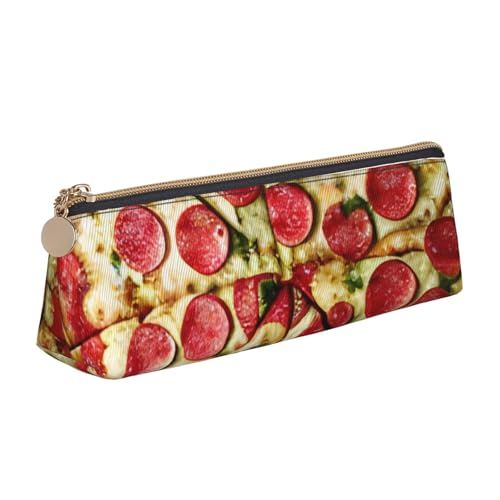 MIEKGPS Großes Federmäppchen aus Leder mit Pizza-Aufdruck, personalisierbar, Make-up-/Kosmetiktasche, Schreibwaren-Tasche von MIEKGPS