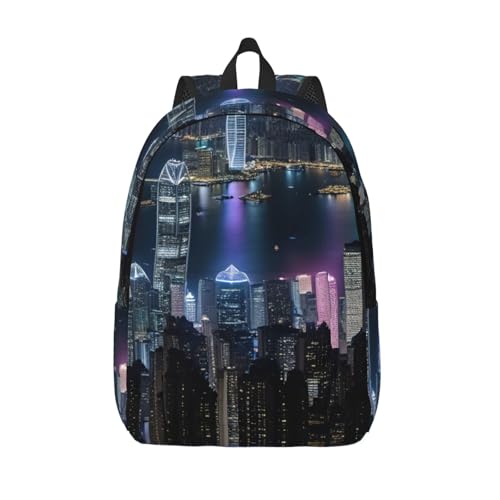 MIEKGPS Hongkong Night of View Aerial Night of View Rucksack mit Aufdruck "Night of View", klassischer Rucksack für Damen und Herren, Schwarz , M von MIEKGPS