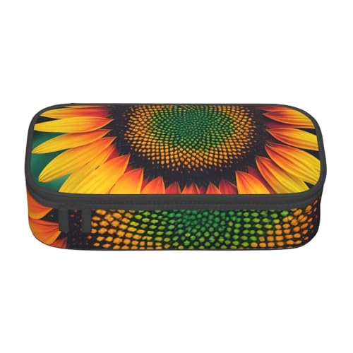 MIEKGPS Make-up-Tasche mit Regenbogen-Sonnenblumen-Druck, große Kapazität, Federmäppchen, Organizer, tragbare Tasche, schwarz, Einheitsgröße, modern von MIEKGPS