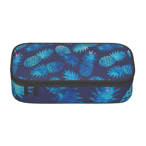 MIEKGPS Make-up-Tasche mit blauem Ananas-Druck, Kosmetiktasche, großes Fassungsvermögen, Federmäppchen, Organizer, tragbare Tasche von MIEKGPS