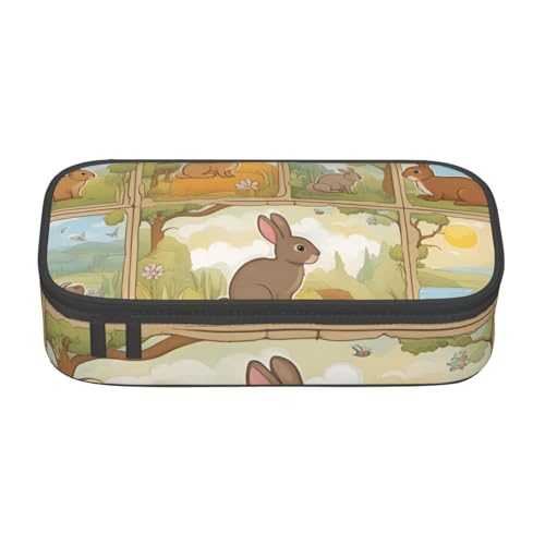 MIEKGPS Make-up-Tasche mit niedlichem Cartoon-Motiv und Kaninchen-Aufdruck, großes Fassungsvermögen, Federmäppchen, Organizer, tragbare Tasche, schwarz, Einheitsgröße, modern von MIEKGPS