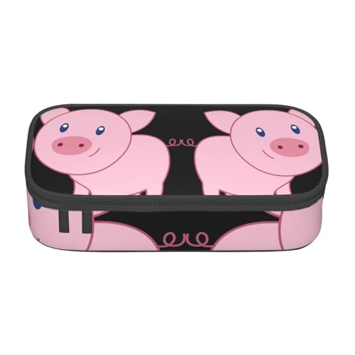 MIEKGPS Make-up-Tasche mit niedlichem Schweine-Aufdruck, großes Fassungsvermögen, Federmäppchen, Organizer, tragbare Tasche, schwarz, Einheitsgröße, modern von MIEKGPS