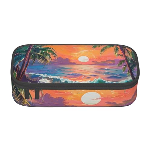 MIEKGPS Make-up-Tasche mit tropischem Sonnenuntergang-Druck, großes Fassungsvermögen, Federmäppchen, Organizer, tragbare Tasche von MIEKGPS