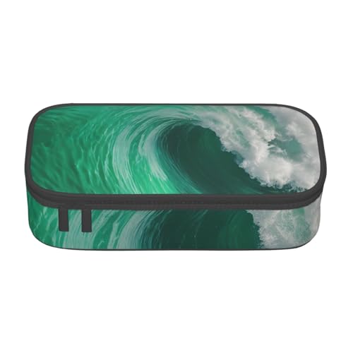 MIEKGPS Ocean Green Wave Surf03 Make-up-Tasche, Kosmetiktasche, großes Fassungsvermögen, Federmäppchen, Organizer, tragbare Tasche, schwarz, Einheitsgröße, modern von MIEKGPS