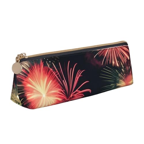 MIEKGPS Schönes Federmäppchen aus Leder mit Feuerwerk-Aufdruck, personalisierbar, Make-up-/Kosmetiktasche, Schreibwaren-Tasche von MIEKGPS