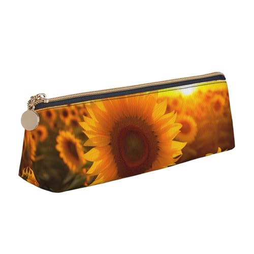 MIEKGPS Schönes Federmäppchen aus Leder mit Sonnenblumen-Aufdruck, personalisierbar, Make-up-/Kosmetiktasche, Schreibwaren-Tasche von MIEKGPS