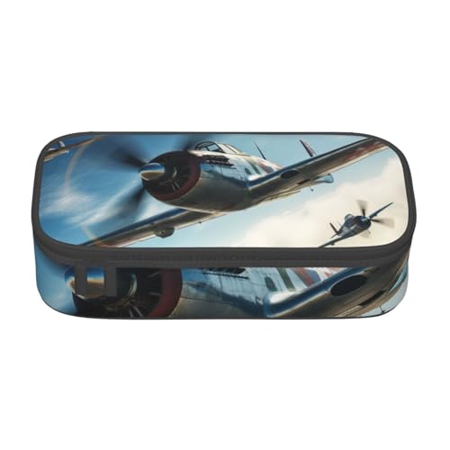 MIEKGPS Weltkrieg Flugzeug 3 Druck Make-up Tasche Kosmetiktasche Große Kapazität Federmäppchen Beutel Organizer Tragbare Tasche, Schwarz, Einheitsgröße, modern von MIEKGPS