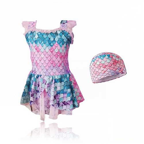 Mädchen Badeanzug, Mädchen Uv-Schutz Badeanzug Schwimmanzug Badebekleidung, Weicher & Dehnbarer Schwimmstoff, Kinder Badeanzug Meerjungfrau Einteiler mit Fischschuppen-Design – Größe XL (110-120cm) von MIENE