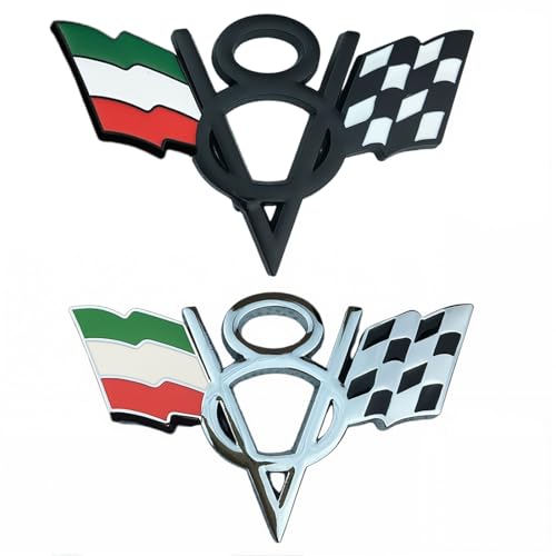 Metall-Embleme, 2 stück, Flagge V8 Racing Emblem Abzeichen Aufkleber, Komplettset V8-Logo mit Italien-Flaggen-Design, für Auto Auto Van Kotflügel Stoßstange Fenster Kofferraum Boot, selbstklebend von MIENE