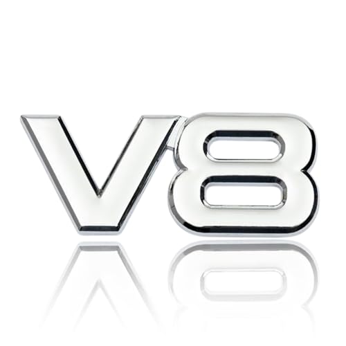 V8 Emblem Zeichen Chrom Schriftzug, 1 stück, Emblem Schriftzug Kunststoff mit Schaumstoff-Kleberückseite Badge, 3D Logo Auto Aufkleber Tuning Sticker Metall, Chrom, Für Autos von MIENE