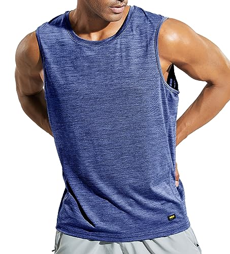 MIER Ärmelloses Tanktop für Herren, Dry Fit, Workout, Muskel-T-Shirt für Laufen, Athletisch, Fitnessstudio, Sport, Schwimmen, Fitness, Feuchtigkeitstransport, Heather Space Blue, L von MIER