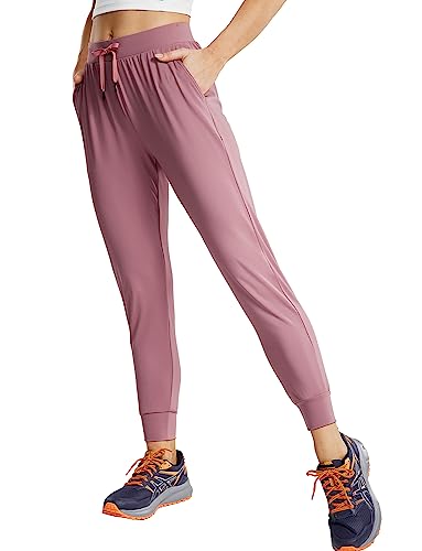 MIER Damen Athletic Sweatpants mit Kordelzug Leichte Jogging Laufen Workout Hose Tapered Lounge Jogger mit Taschen, Hellviolett, L von MIER