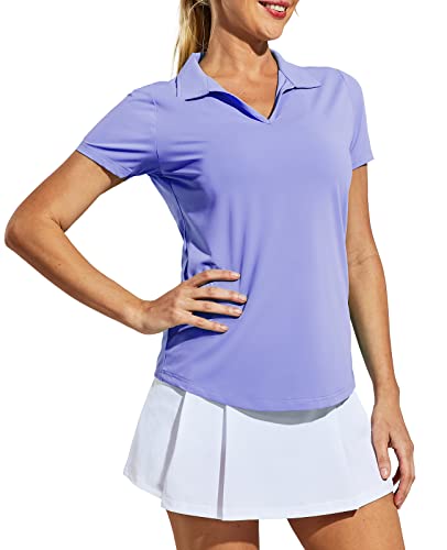 MIER Damen Golf Poloshirts Kragen V Ausschnitt Kurzarm Tennisshirt Dry Fit Feuchtigkeitstransport Sonnenschutz von MIER