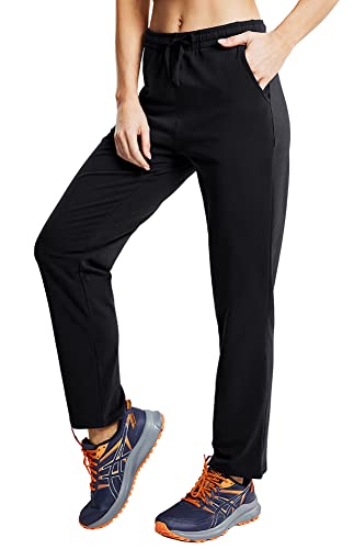 MIER Damen-Jogginghose aus Baumwolle mit Taschen, offener Boden, Lounge, lässig, Kordelzug, lockere Sweathose für Frauen, Schwarz, M von MIER