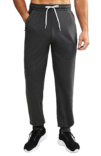 MIER Herren-Jogginghose aus Baumwolle, athletische Sweatpants für Fitnessstudio, Workout, aktive Lounge, Jersey, Trainingshose mit Taschen, elastischer Taille, Dunkelgrau, Groß von MIER