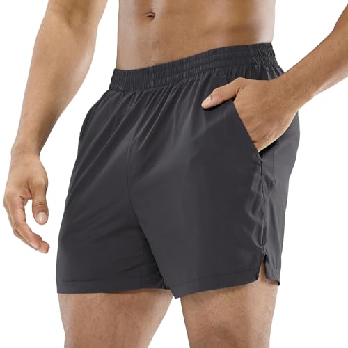 MIER Herren Laufshorts Quick Dry Athletic Gym 5 Zoll Sportshorts mit Taschen, leichte atmungsaktive, grau, L von MIER
