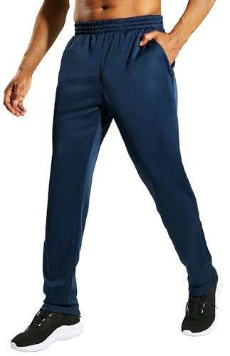 MIER Herren Sweatpants mit Taschen, Athletic Training Track Jogger, Fußball Aufwärmhose mit Reißverschluss Knöchel, Marineblau, XXL von MIER