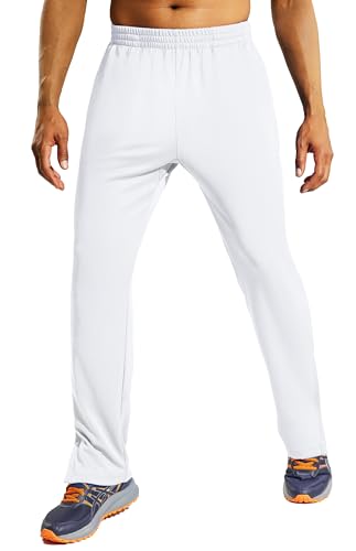 MIER Herren Sweatpants mit Taschen, Athletic Training Track Jogger, Fußball Aufwärmhose mit Reißverschluss Knöchel, Weiss/opulenter Garten, Groß von MIER