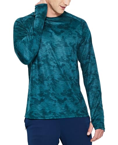 MIER Herren UPF 50+ Sun Shirts Quick Dry Long Sleeve UV Shirts Lightweight Rash Guard Swim T-Shirts Wandern Laufen, Dunkelgrün Camouflage, L von MIER