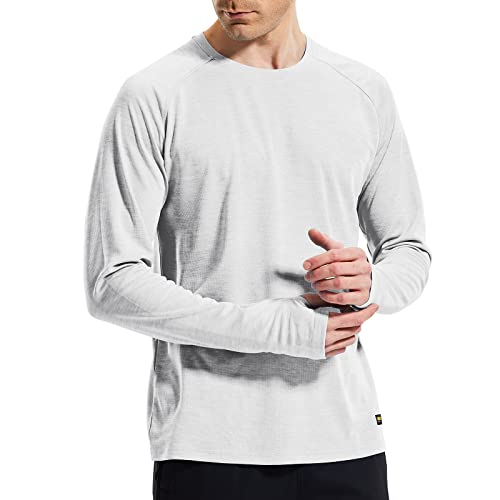 MIER Herren UPF 50+ Sun Shirts Quick Dry Long Sleeve UV Shirts Lightweight Rash Guard Swim T-Shirts Wandern Laufen, Hellgrau, L von MIER