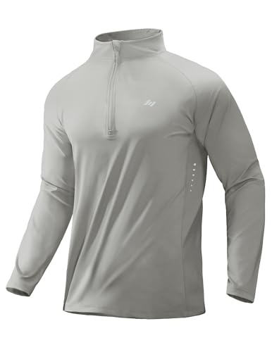 MIER Running Tops Herren Langärmel 1/4 Zip Gym Quick Fit Shirts Outdoor Athletic Sports Golf UPF 50+, Hellgrau, XL von MIER
