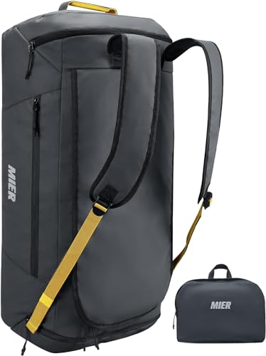 MIER Sporttasche Herren wasserdichte faltbar Reisetasche großer Sporttasche mit Schuhfach leichter abriebfester Reiserucksack für Fussball, Wochenender, Reisen, Wandern Damen 60L (Grau) von MIER