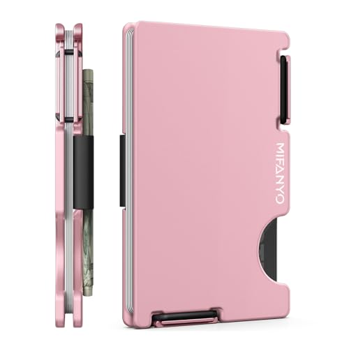 Geldbörse für Frauen mit RFID Schutz - Slim Aluminium Portemonnaie mit Geldband - Minimalistischer Kartenhalter für Fronttasche | Rosa, P05 von MIFANYO