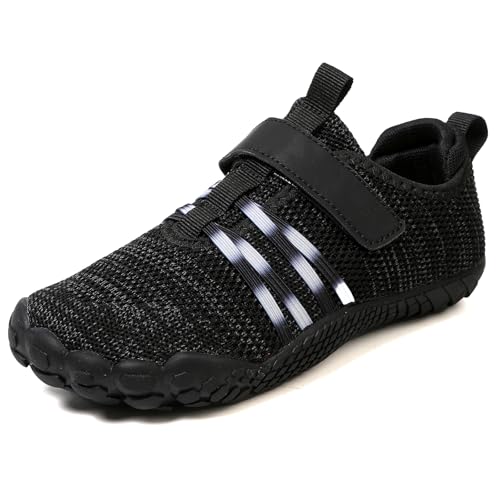 Kinder Barfußschuhe Minimalistisches Sneaker für Jungen Mädchen mit breiter Zehenbox und Zero-Drop-Design Aquaschuhe Schwimmschuhe ideal als Bade Strand oder Schwimmaccessoire (SchwarzWeiß,33EU) von MIFAWA