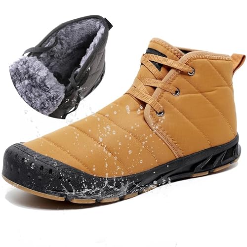 MIFAWA Winterschuhe Herren Schneestiefel Winterstiefel Warm Gefüttert Kurzschaft Stiefel Wasserdicht Leicht Winter Outdoor Barfußschuhe Bequem Rutschfeste Schnürsenkel Schneeschuhe (Brown 45EU) von MIFAWA