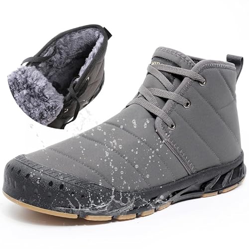 MIFAWA Winterschuhe Herren Schneestiefel Winterstiefel Warm Gefüttert Kurzschaft Stiefel Wasserdicht Leicht Winter Outdoor Barfußschuhe Bequem Rutschfeste Schnürsenkel Schneeschuhe (Grau 46EU) von MIFAWA