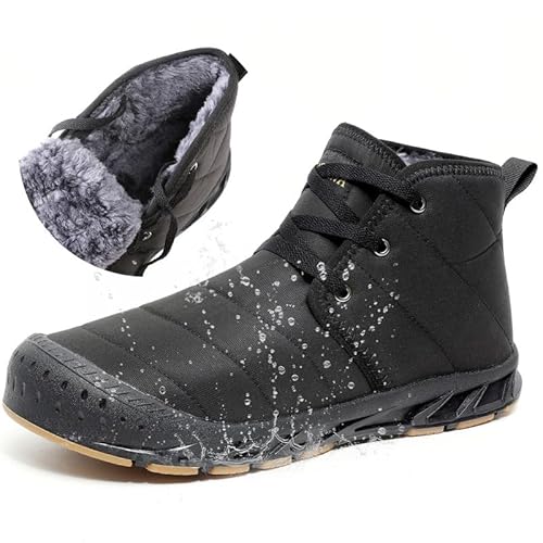 MIFAWA Winterschuhe Herren Schneestiefel Winterstiefel Warm Gefüttert Kurzschaft Stiefel Wasserdicht Leicht Winter Outdoor Barfußschuhe Bequem Rutschfeste Schnürsenkel Schneeschuhe (Schwarz 46EU) von MIFAWA