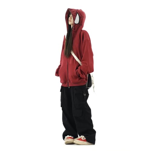 MIFJNF Y2k Hoodie Spider Hoodie Graphic Hoodies Zip Up Hoodie Jacke Hoodies Y2k Sweater Oversized Sweatshirt für Frauen, Red-a, M von MIFJNF