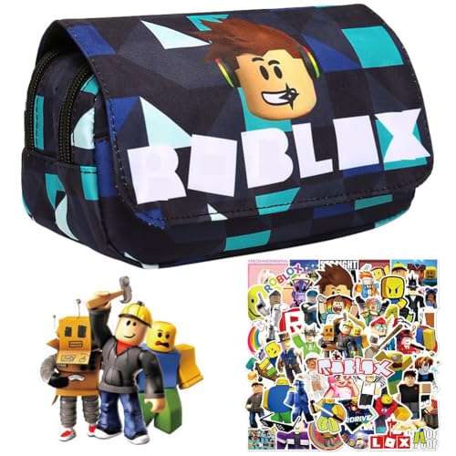 Robllox Federmäppchen, Cartoon Pencilcase, Große Kapazität Mäppchen, Kinder Federtasche mit 50pc Aufkleber, Anime Pencilcase für Teenager Jungen und Mädchen von MIFKLMV