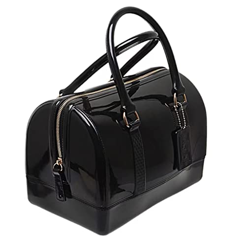 MIFORINES Damen Sommer Jelly Kissenförmige Handtasche mit Griff oben, Bonbonfarben, transparente Kristall-Geldbörse, Schwarz von MIFORINES