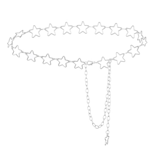 Silberner Stern-Kettengürtel, Western-Metallgürtel für Damen, Punk-Kette, Gürtel für Kleider, Jeans, Taillenkette, Y2K, Emo-Körperschmuck, F, Large von MIFYNN